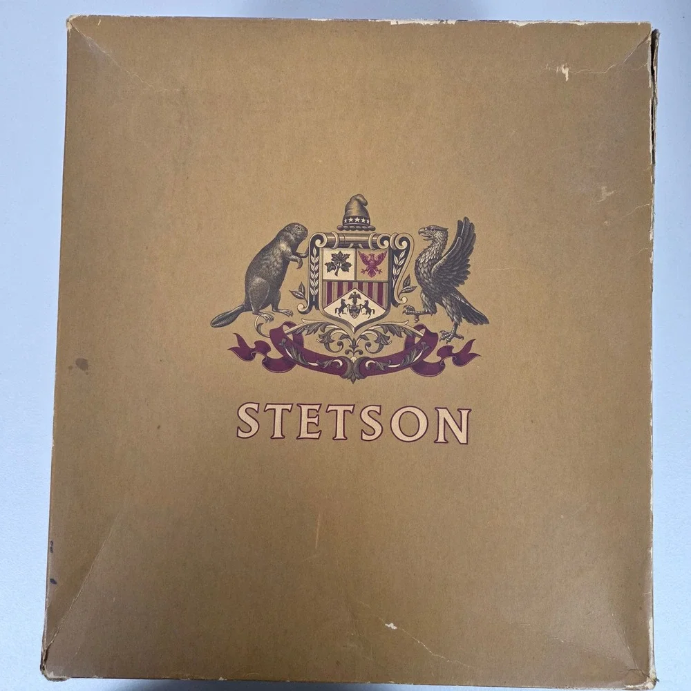 Stetson Fedora Mens 7 3/8 Dark Grey Royal De Luxe Gun Club Felt Feather Hat Box‎